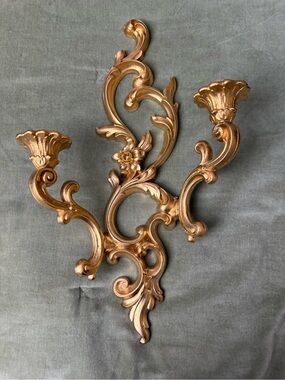 Syroco gold double armed Wall Sconce Accent Decor taper candle holder #OSP